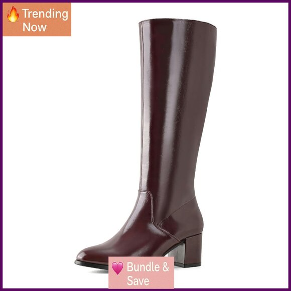 Knee High Boots Women's Block Heel Side Zipper Faux Suede Size